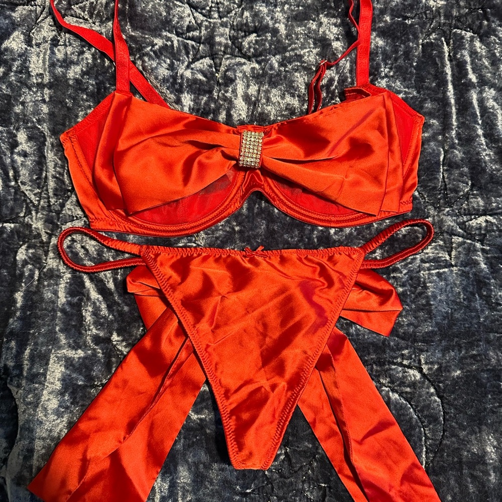 Victoria's Secret Red Satin Bra and Panty Set